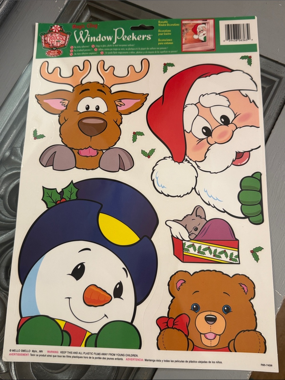 Vintage Magic Cling Window Peekers Christmas Sticker Santa Snowman Reindeer